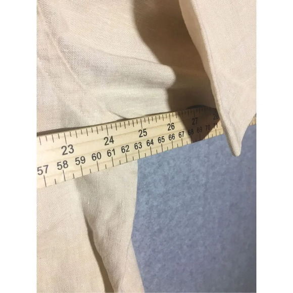 Mens Jos A Bank Button Down Shirt Linen Lagenlook Pale Yellow Career Work Office - Picture 3 of 4